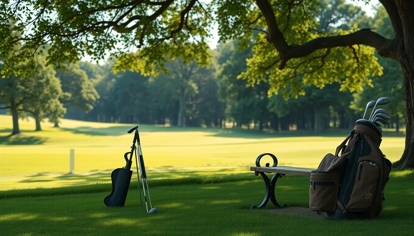골프 코스를 걷는 노년의 부부