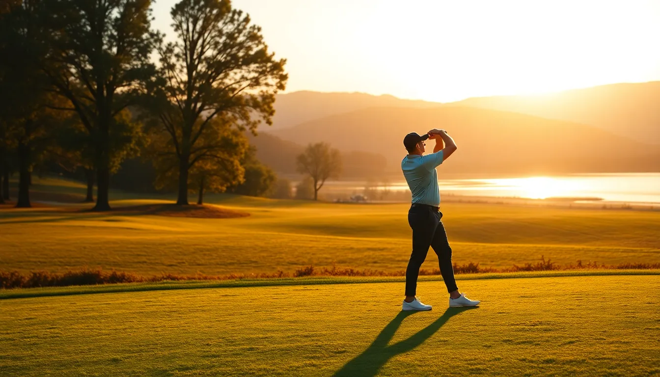 골프 스트레칭 자세를 취하는 사람
